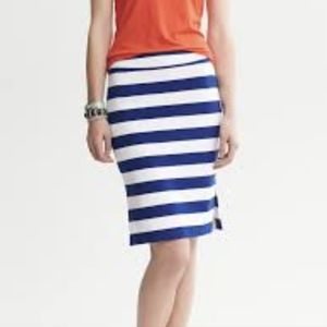 Banana Republic Ponte Knit Pencil Skirt 0P Blue Stripe Stretch Nautical Rugby